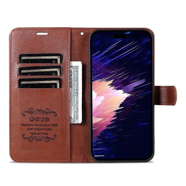 AZNS-kompatibel til iPhone 17 Air Case Anti-Scratch PU Læder Stativ Pung Telefoncover