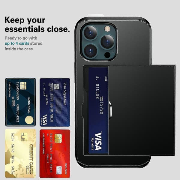 Skyv kortholder Anti-fallbeskyttelse PC + TPU Hybrid Bakdeksel til iPhone 13 mini 5,4 tommer