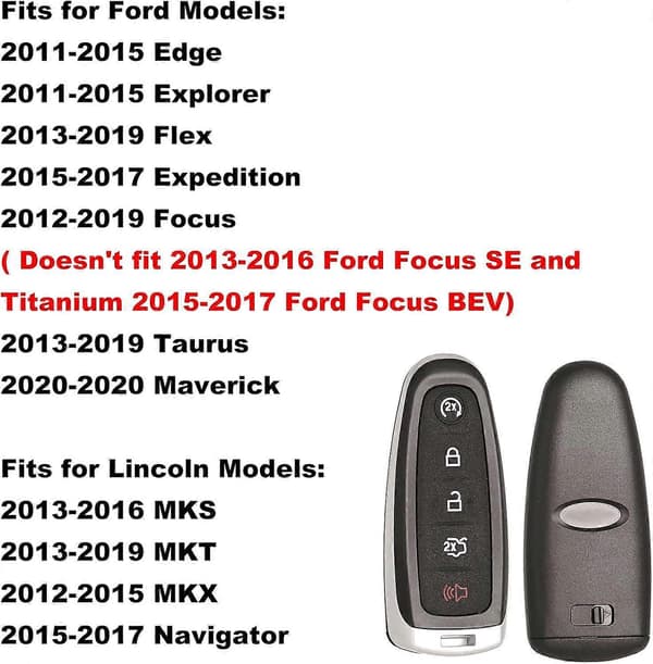 Erstatningsbilnøkkel Smart Nøkkelfri Fjernstartkontroll passer til Ford