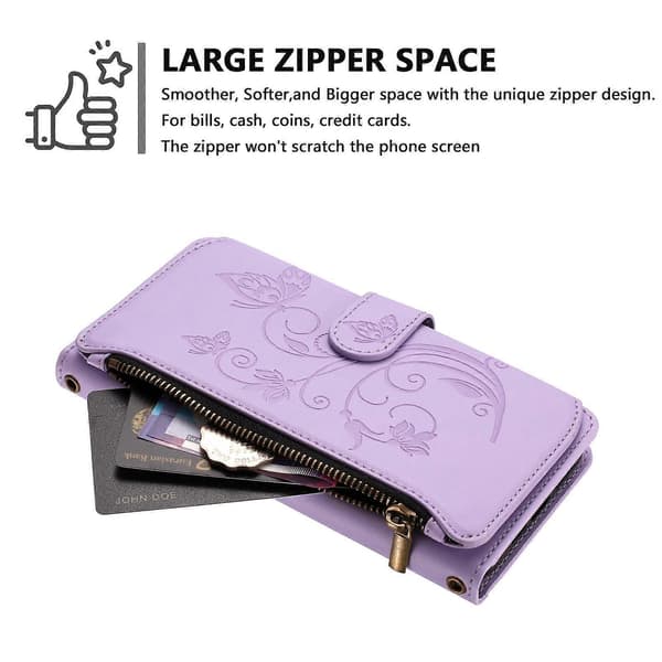 Fjäril Kärlek Blomma Multi-kort Dragkedja Plånbok Läder Telefonfodral (För Ulefone Note 19)