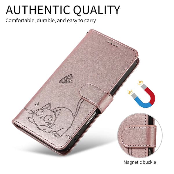 Kompatibel til iPhone 17 Air Cover med katteprint og håndledsrem i læder