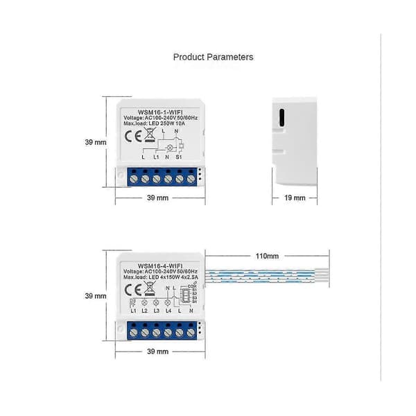 Wifi Smart Light Switch Module, tuya App Remote 2 Ways Control 2 Gang Mini Diy Breaker Work For , Go