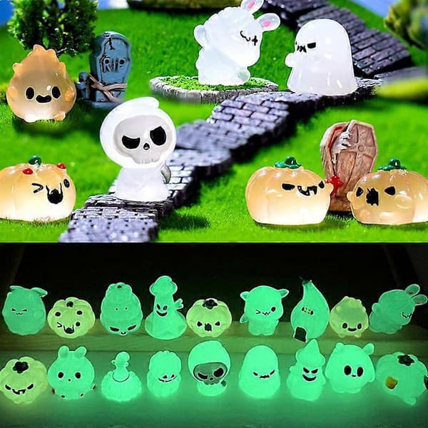 Lysende Halloween Mikro Landskab Miniature Figurer Harpiks Håndværk Mini Fe Havepynt Græskar Spøgelse Vampyr Dekoration