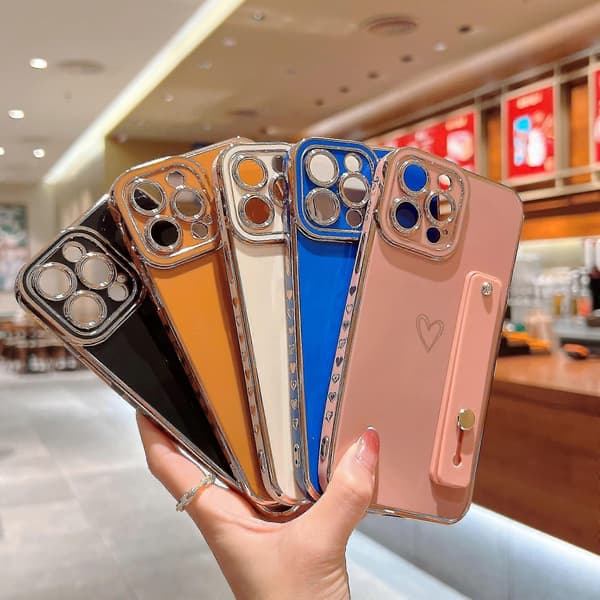 Kärlekshjärta Plätering Telefonfodral Kompatibel Iphone 13 Pro Max/13 Pro/13 Med Handledsrem Stöd