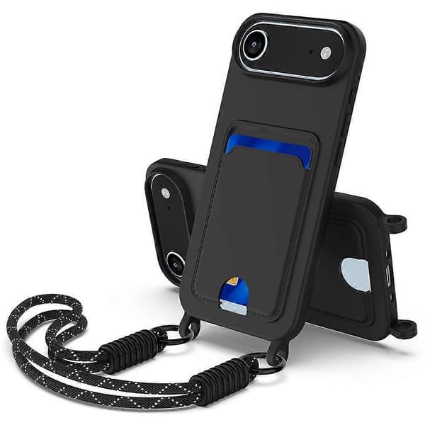Compatible For iPhone 17 Air Case Liquid Silicone Card Holder Phone Back Cover With Short Strap