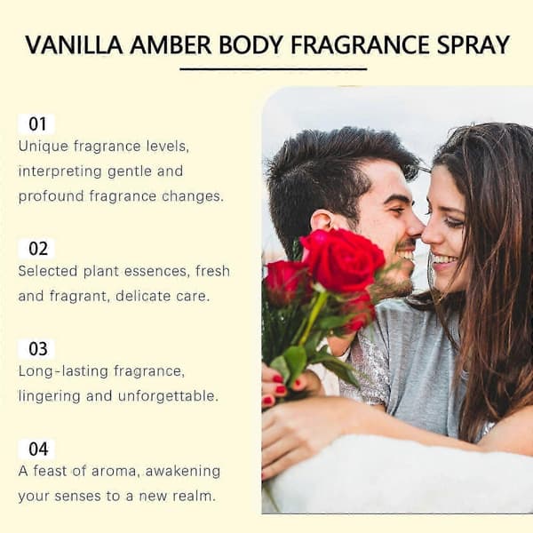Vanilj Amber Kroppsparfym Spray, Långvarig fruktig söt doft, 50ml