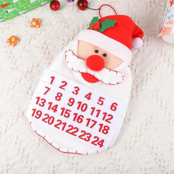 Jule-adventskalender med julemandshoved-design til nedtælling, hængende pynt