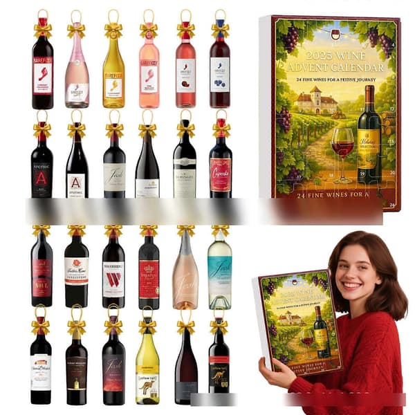 2D flat akryl 2026 vinflaske-adventskalender, 24-dagers akryl-julekalenderpynt