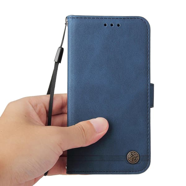 Til iPhone 16 Pro etui Skin-touch tekstur PU læder pung telefoncover - Blå