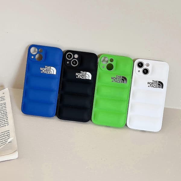 Vinter dunjakke 3d Puffer Myk Tøy Telefondeksel til Apple Iphone 11/12/13 Bakside