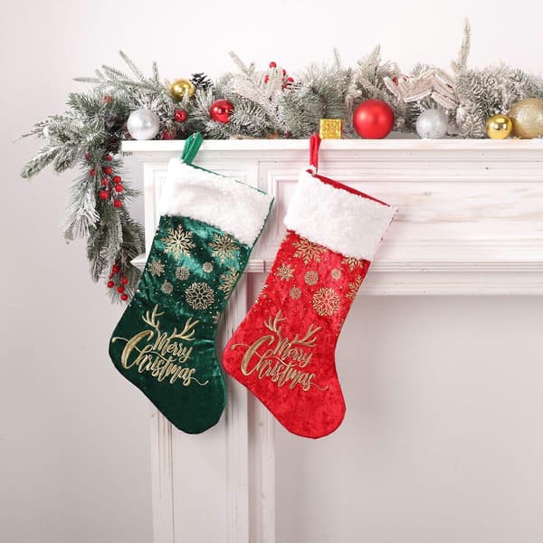 Julepynt, julestrømper, broderet julepynt, julestrømper med guldfolie, julestrømper til slik