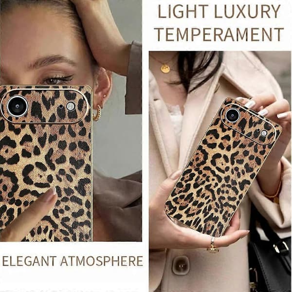 Til iPhone 17 Air Cover Leopardprint PU-læderbelagt PC TPU Galvanisering Telefoncover