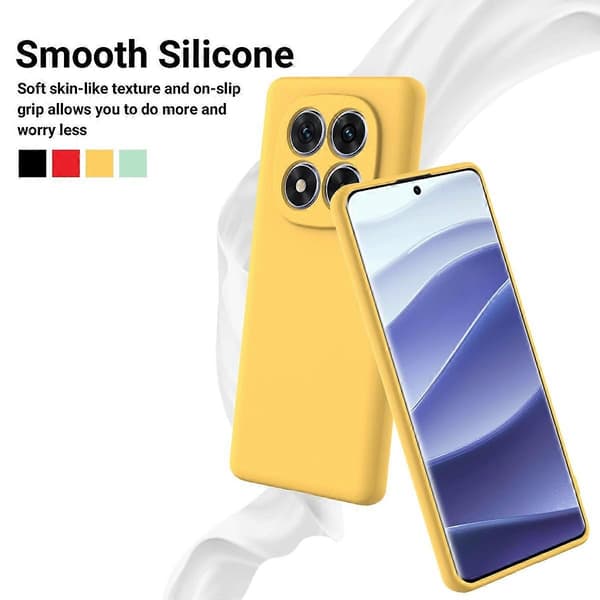 Solid Färgad Flytande Silikon Fallsäkert Fulltäckande Mobilskal (Gul, För Redmi Note 14 Pro+ 5G)