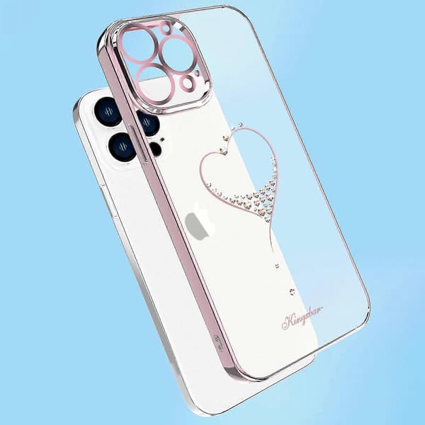 Plating Crystal Love Heart-deksel til iPhone 13 Pro Max / 13 Pro / 13, støtsikkert heldekkende deksel