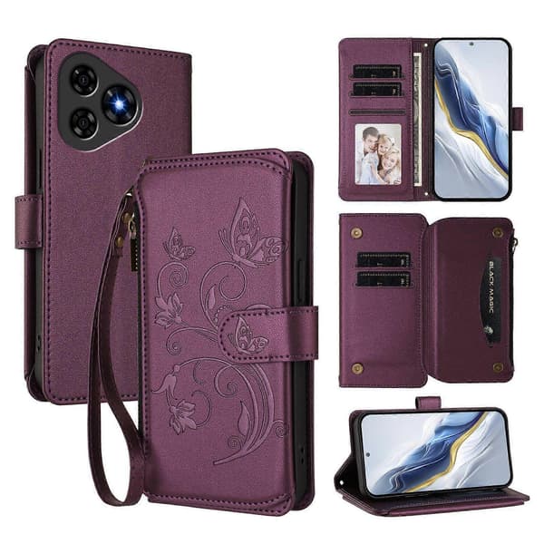 Fjäril Kärlek Blomma Multi-kort Dragkedja Plånbok Läder Telefonfodral (För Ulefone Note 19)