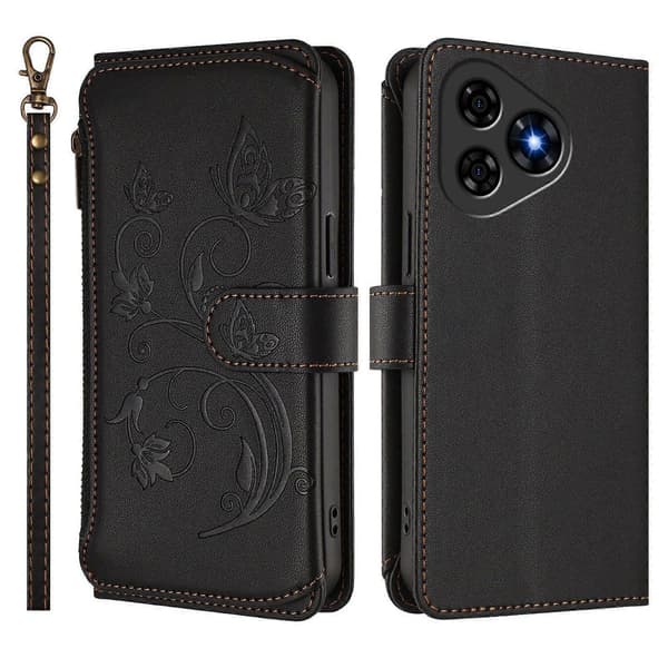 Fjäril Kärlek Blomma Multi-kort Dragkedja Plånbok Läder Telefonfodral (För Ulefone Note 19)