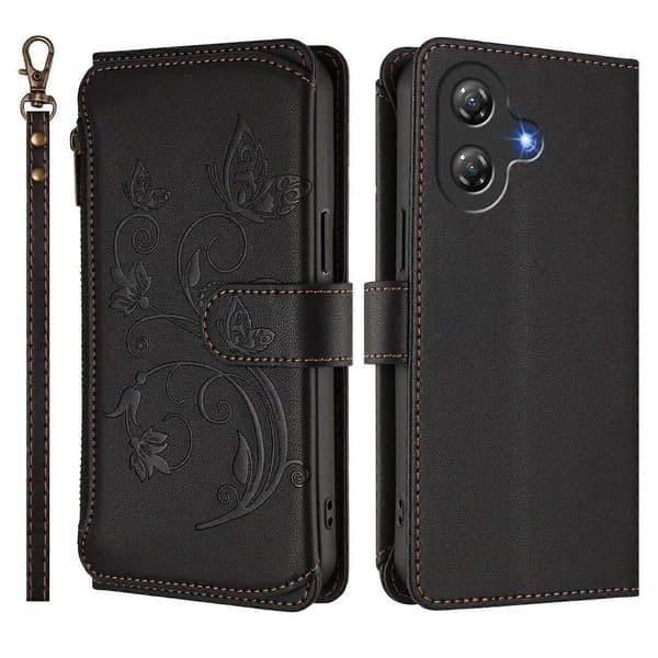 Fjäril Kärlek Blomma Multi-kort Dragkedja Plånbok Läder Telefonfodral (För Ulefone Note 21)