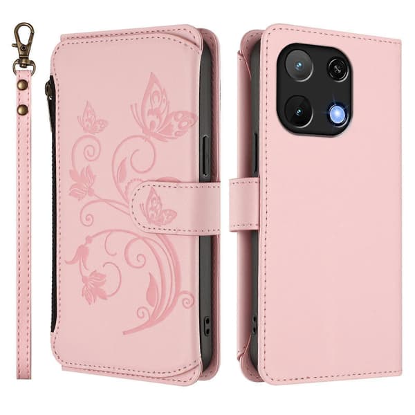 Fjäril Kärlek Blomma Multi-kort Dragkedja Plånbok Läder Telefonfodral (För Umidigi Note 90)