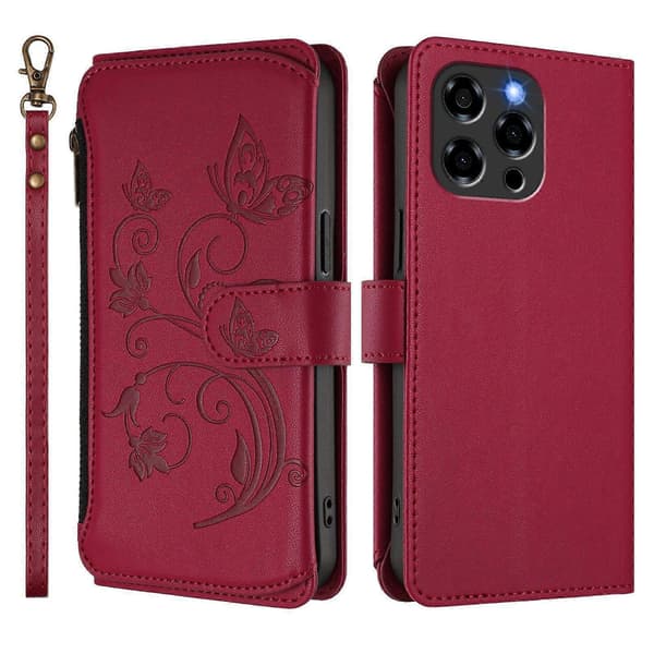 Fjäril Kärlek Blomma Multi-kort Dragkedja Plånbok Läder Telefonfodral (För Doogee Note 58 / Note 58 Pro)