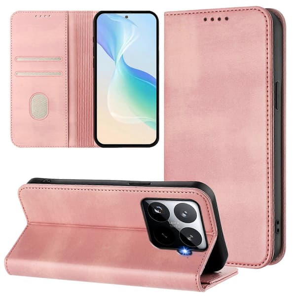 Plånboksfodral för Xiaomi 15T Pro Retro Textur Läder Telefonskal (Rosa)