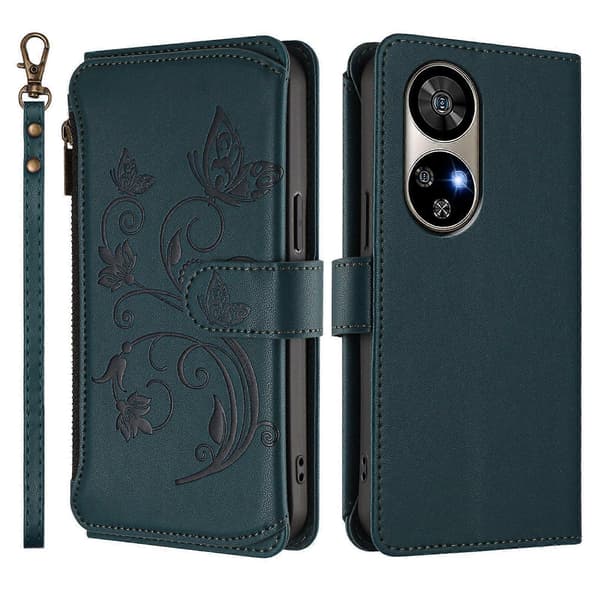 Fjäril Kärlek Blomma Multi-kort Dragkedja Plånbok Läder Telefonfodral (För Ulefone Note 17 Pro)