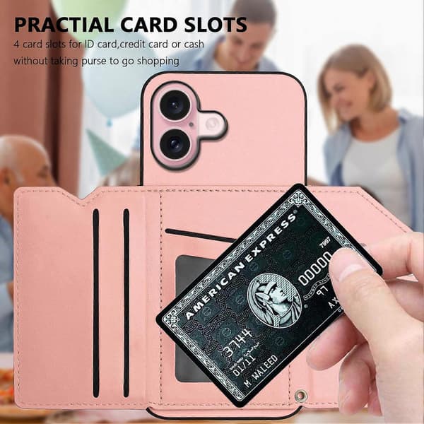 Stötsäkert plånboksfodral för iPhone 16 Magnetisk stängning Kortplatser med axelrem Kompatibel med iPhone 16