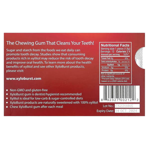 Xyloburst, Xylitol Tuggummi, Kanel, 12 bitar A