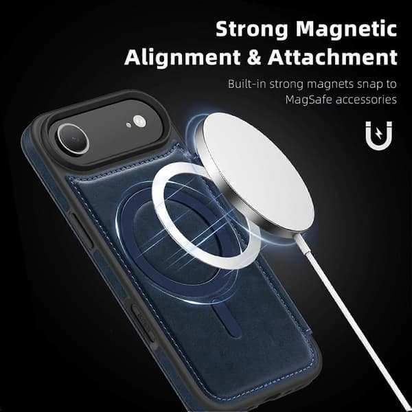 For iPhone 17 Air Case Compatible with MagSafe RFID Blocking Card Holder Leather Phone Case