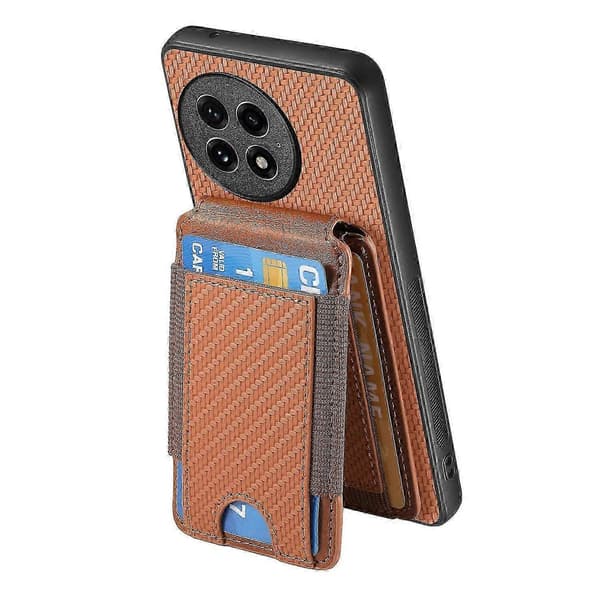 Til OnePlus 13 etui med kortholder, støttefod, læderbagside (brun)