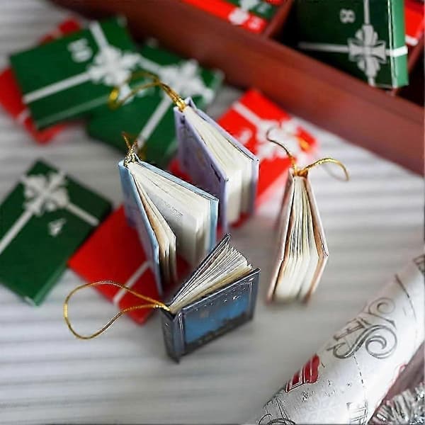 Mini bok-pynt adventskalender, gaver til bokelskere, julebok-nedtellingskalender, julepynt 2 stk