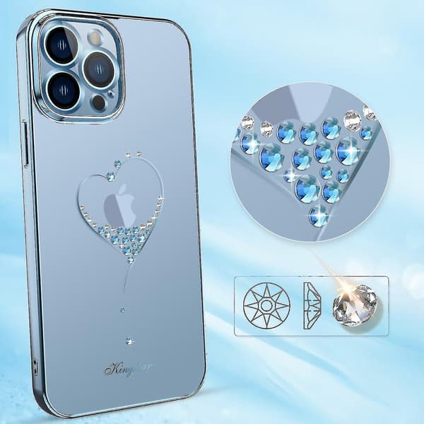Plating Crystal Love Heart Case for iPhone 13 Pro Max / 13 Pro / 13, Shockproof Full Body Protection with Wrist Strap