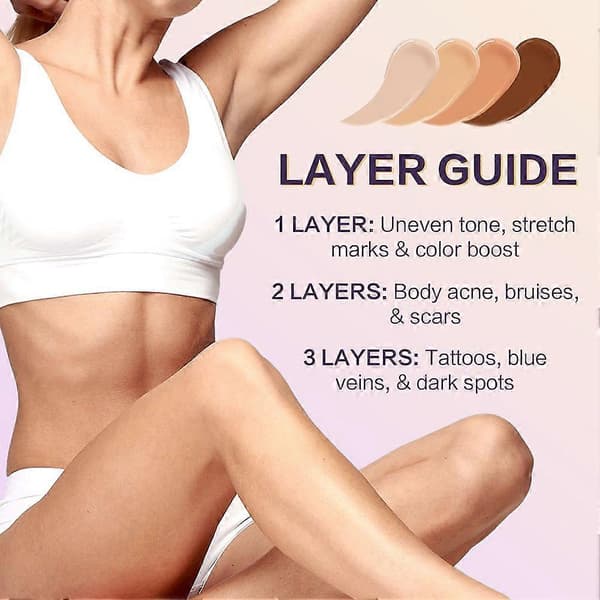 Body Coverage Perfector All-Over Complexion Ben- och Kroppsmakeupkräm & Applikatorborste, Vattentät Tatueringstäckande Makeup