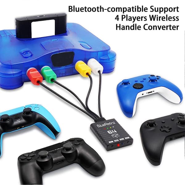Trådlös Kontrolleradapter LED-indikator Ingen Latens Bluetooth-kompatibel Stödjer 4 Spelare Spelkontrolleradapter för N64-konsol
