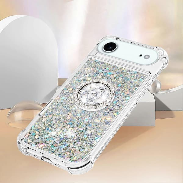Til iPhone 17 Air TPU-deksel med støtte Quicksand støtsikkert deksel (sølvhjerter)