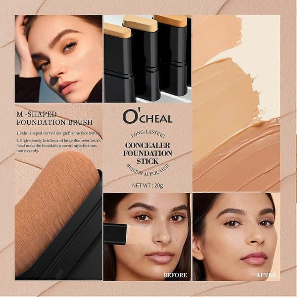 Ansiktsfoundation Contour Stick Langvarig Lett Lysnende Stick Urenhetskonturering Ansiktsconcealer Foundation Stick