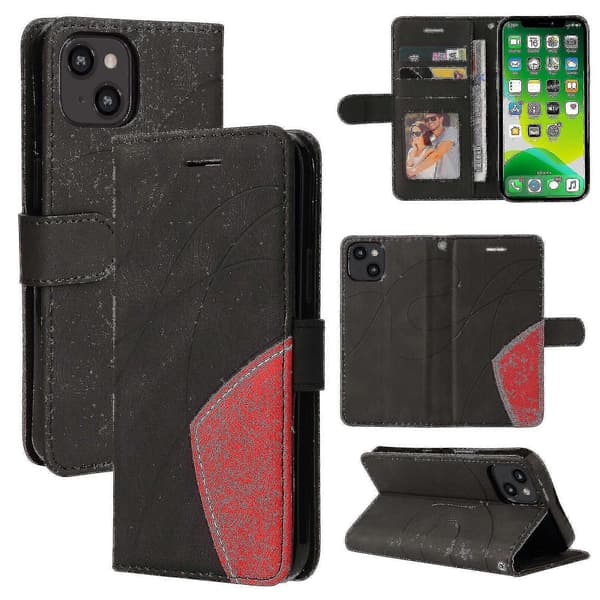 iPhone 13 Cover Kort PU Holder Læder Cuir Pung Flip Cover - Sort