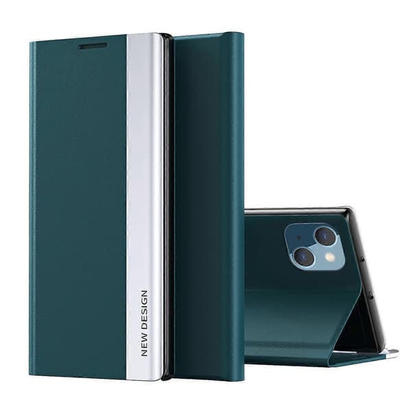 Starkt magnetläder med PC Inner Folio Flip Pläterat Stativfodral för iPhone 13 mini 5.4 tum