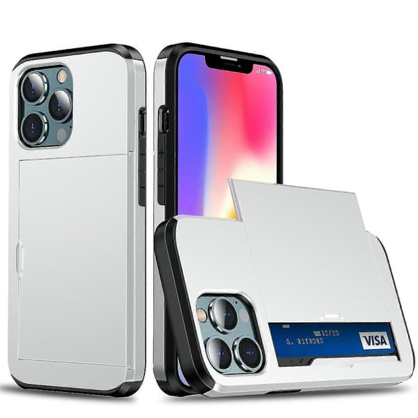 Skyv kortholder Anti-fallbeskyttelse PC + TPU Hybrid Bakdeksel til iPhone 13 mini 5,4 tommer