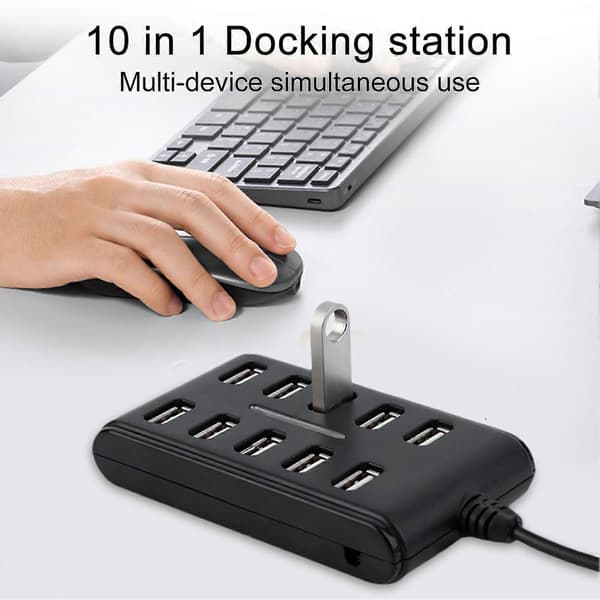 Expansion Dock High-Speed Transfer Multifunctional 10-in-1 USB2.0 Portable Splitter Cable Hub with Switch Computer Accessories