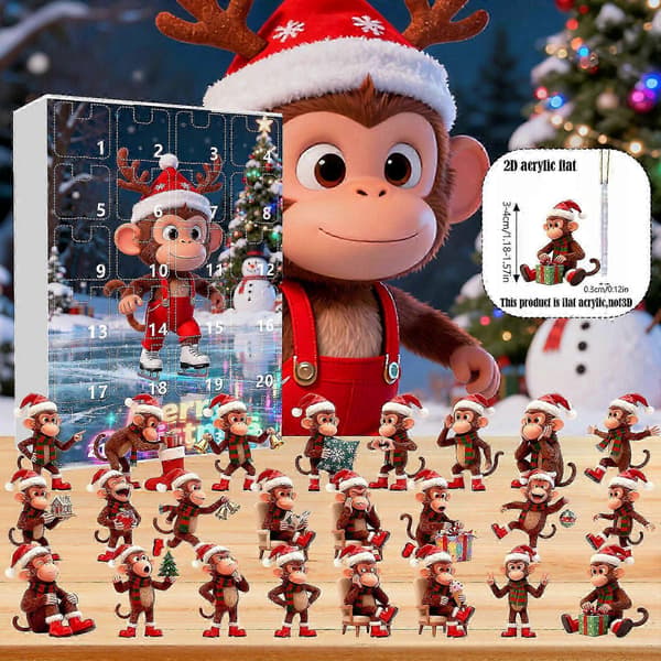 2025 Jule-nedtælling Blind Box Jule-glad abe vedhæng Juletræskalender Blind Box