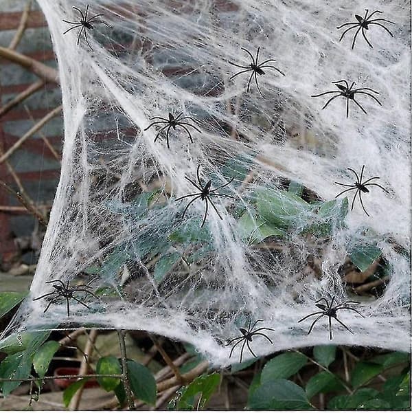 Halloween Spindelvev Strekkbart Spindelvev Halloween-dekorasjoner Spindelvev Og 8 Stk Edderkopper