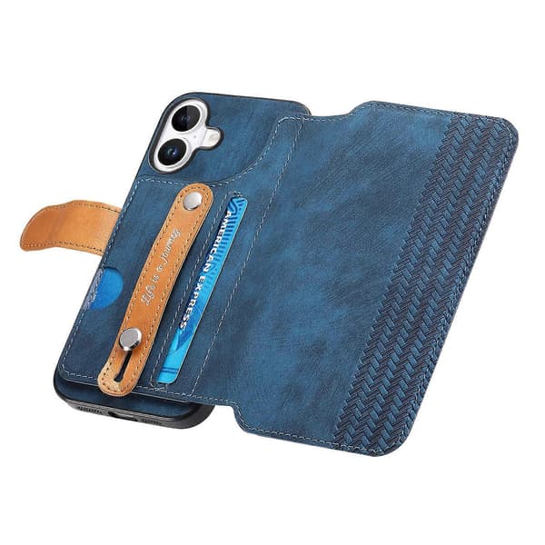 Til iPhone 16 Plus iPhone 16 Pung Etui Retro Læder Telefon Cover med Håndledsrem Støttefod