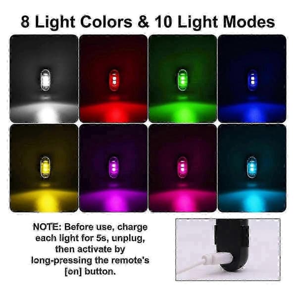 4PCS Wireless LED Strobe Lights with Remote Control, 8 Colors USB Charging Waterproof Emergency Warning Lights jn