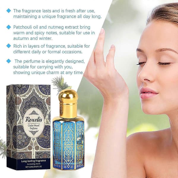 Cedertræ Arabisk Roll-On Parfume, Langvarig Mild Duft med Røgelse & Muskatnød, 12ml Bærbar