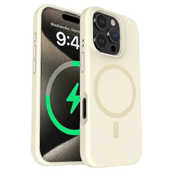 Kompatibelt magnetiskt skal för iPhone 16 Pro med mikrofiberfoder PC+Flytande silikon telefonskal (Vit)