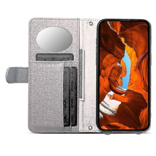 ESEBLE Litchi Grain Leather Phone Case med Speil og Glidelåslomme, Designet for iPhone 16 Pro Max E11