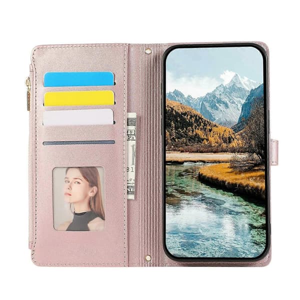 Til iPhone 17 Air Etui Multi Kortpladser Lynlås Rhombus Læder Telefoncover med Håndledsrem