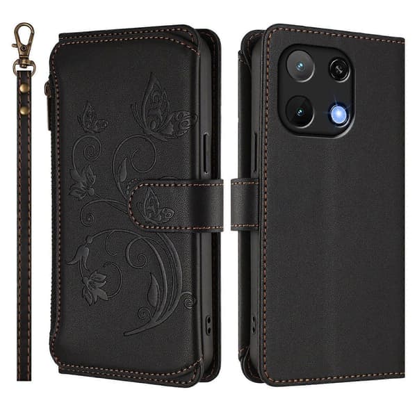 Fjäril Kärlek Blomma Multi-kort Dragkedja Plånbok Läder Telefonfodral (För Umidigi Note 90)