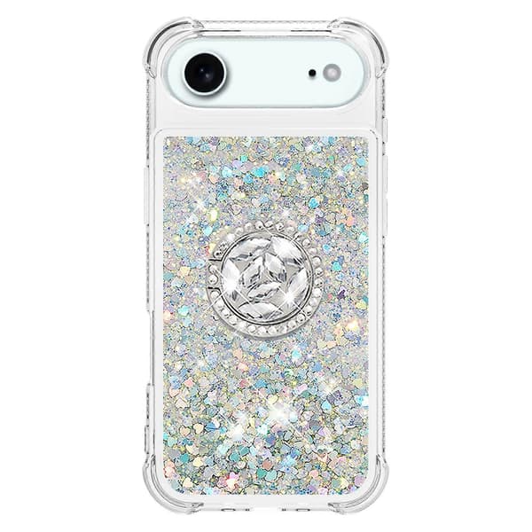 Til iPhone 17 Air TPU-deksel med støtte Quicksand støtsikkert deksel (sølvhjerter)