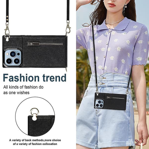 Cross-body lynlås telefoncover til iPhone 13 Pro Max sort